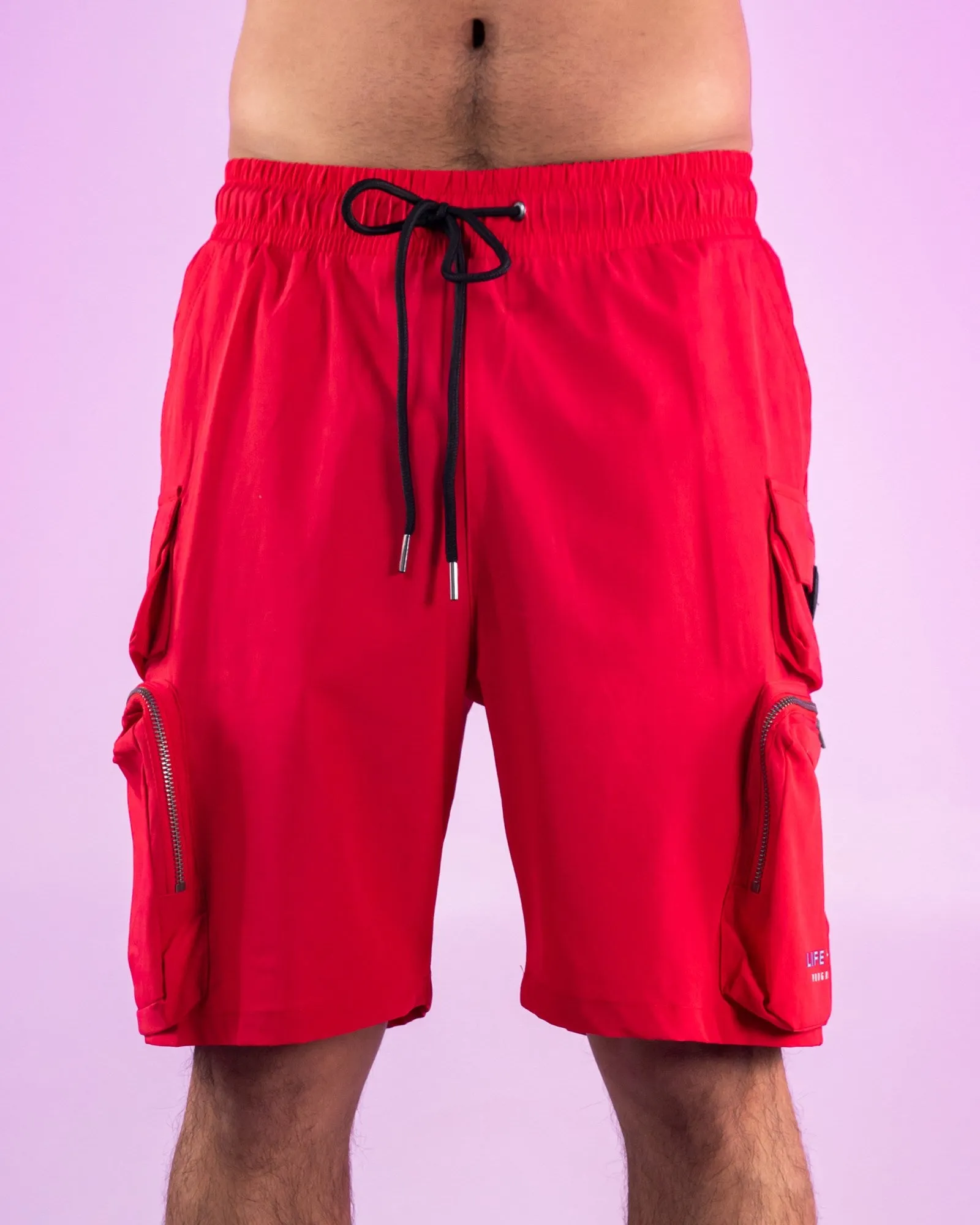 Red Nylon 7 Inch Inseam Shorts