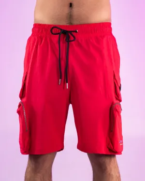 Red Nylon 7 Inch Inseam Shorts