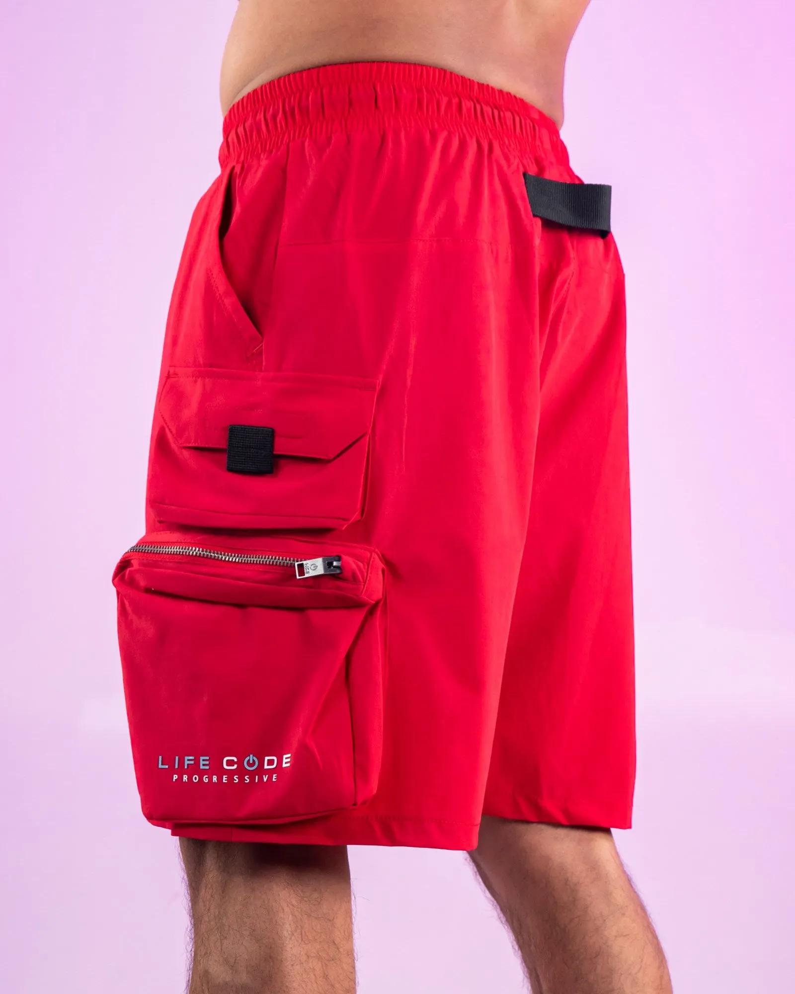 Red Nylon 7 Inch Inseam Shorts