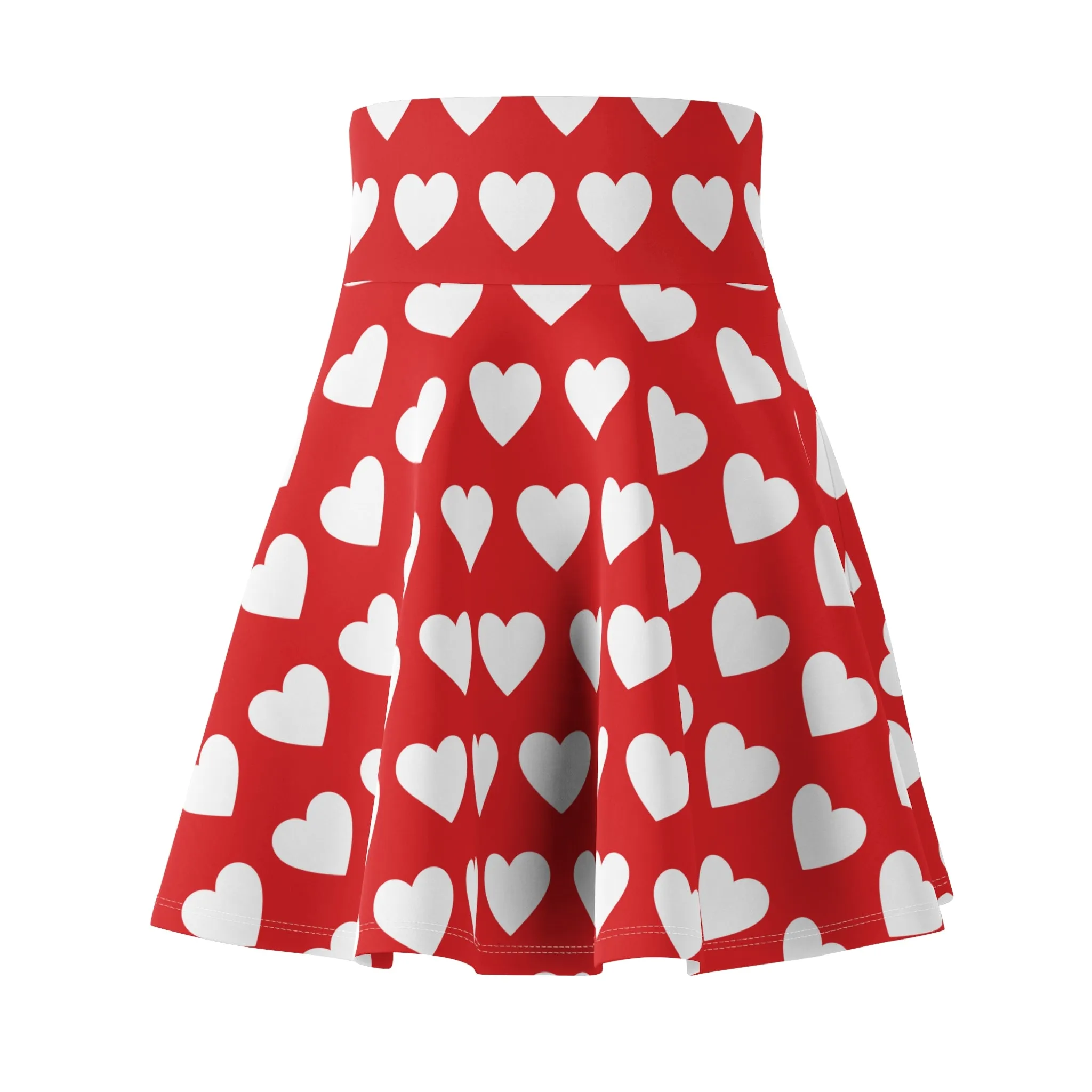 Red White Heart Womens Valentines Skater Flare Skirt - Saiko Studio