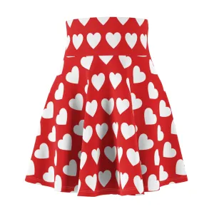 Red White Heart Womens Valentines Skater Flare Skirt - Saiko Studio