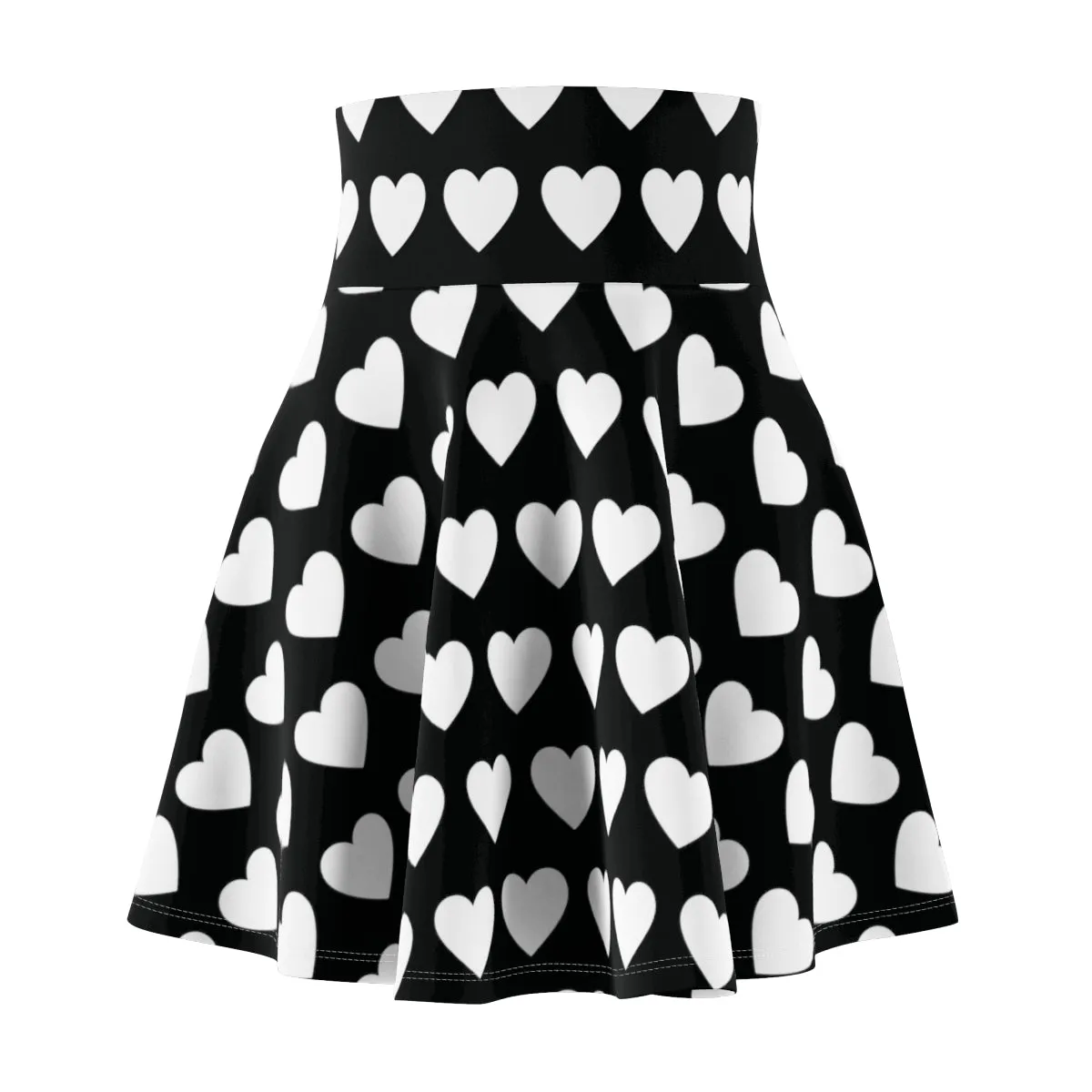 Red White Heart Womens Valentines Skater Flare Skirt - Saiko Studio