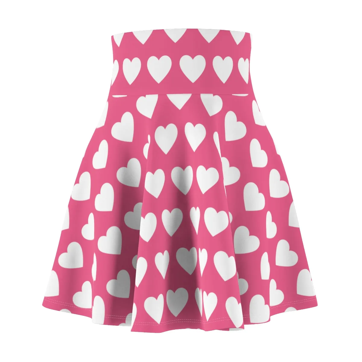Red White Heart Womens Valentines Skater Flare Skirt - Saiko Studio