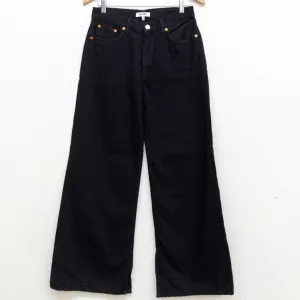 RE/DONE Womens Jeans Size 24 Black Wide Leg Slit Ankle Low Rider Loose NWOT