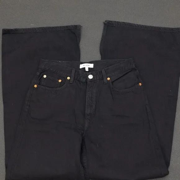 RE/DONE Womens Jeans Size 24 Black Wide Leg Slit Ankle Low Rider Loose NWOT