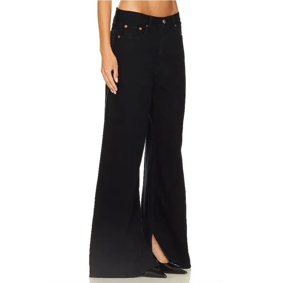 RE/DONE Womens Jeans Size 24 Black Wide Leg Slit Ankle Low Rider Loose NWOT