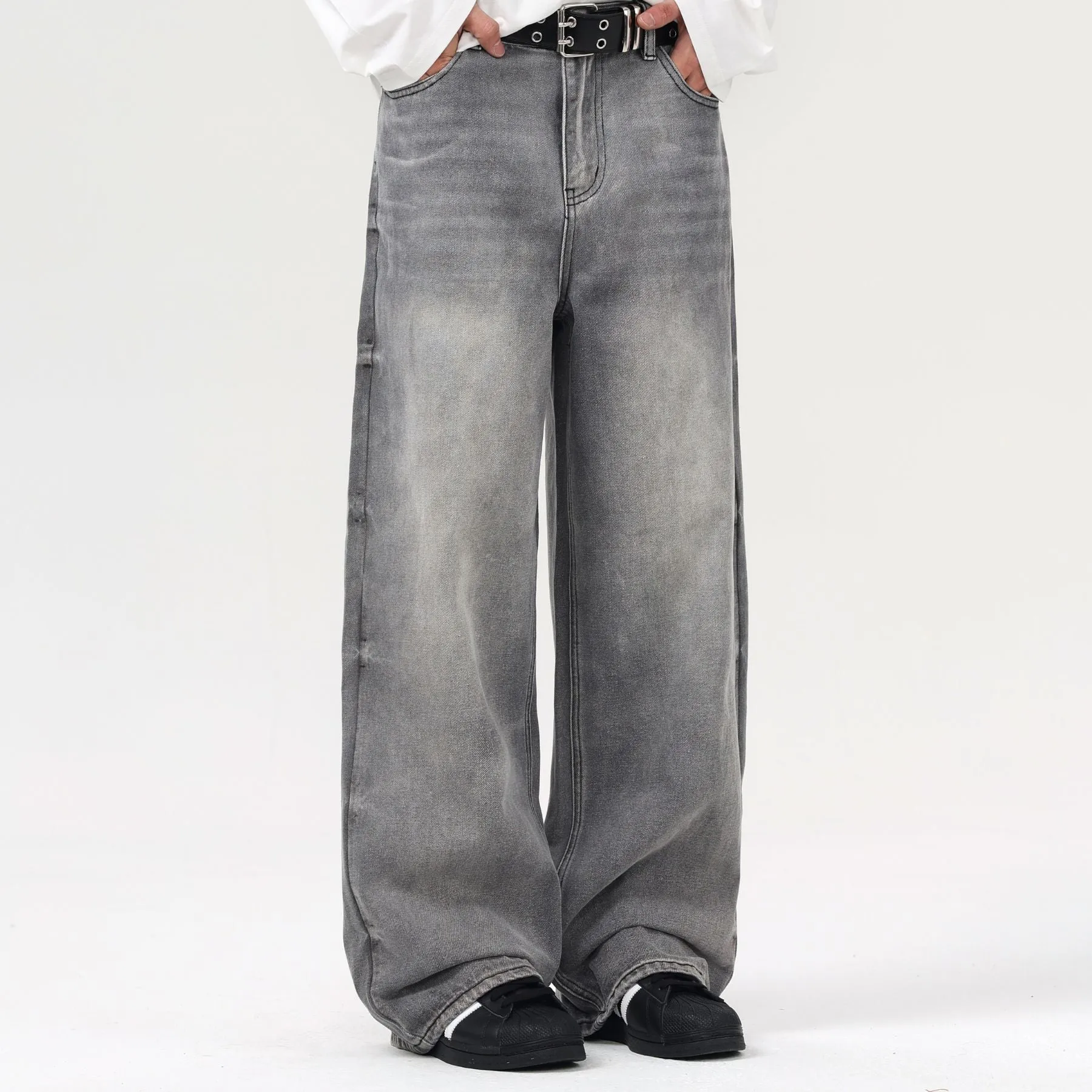 Relaxed Fit Wash Denim Gray Jeans