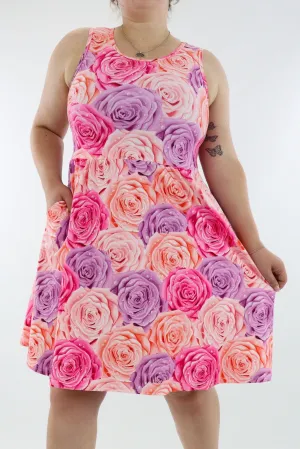 Rose - Sleeveless Skater Dress - Knee Length - Side Pockets