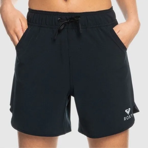 ROXY 14 Black White Logo Wave Board Shorts
