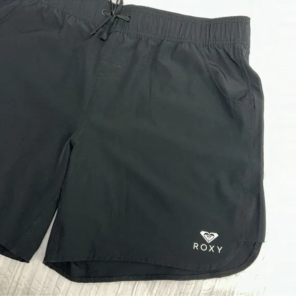 ROXY 14 Black White Logo Wave Board Shorts