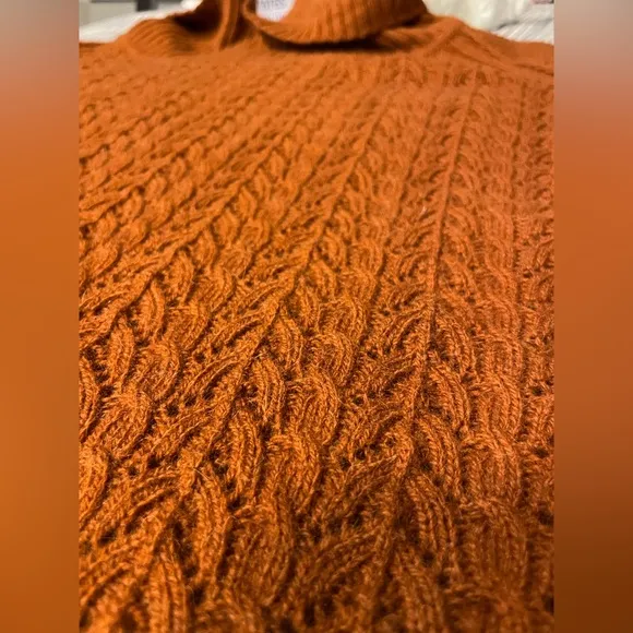 Saint   Sofia Glen‎ Cable Knit Rust Cowl Neck Alpaca &amp; Wool Cozy Sweater Large