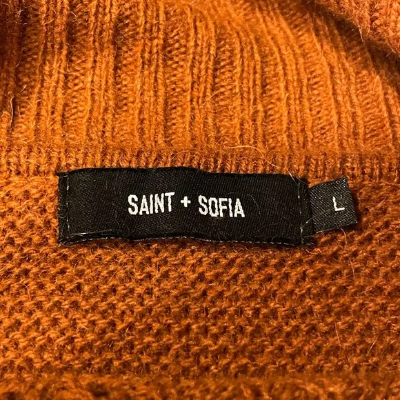 Saint   Sofia Glen‎ Cable Knit Rust Cowl Neck Alpaca &amp; Wool Cozy Sweater Large