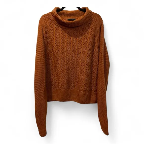 Saint   Sofia Glen‎ Cable Knit Rust Cowl Neck Alpaca &amp; Wool Cozy Sweater Large