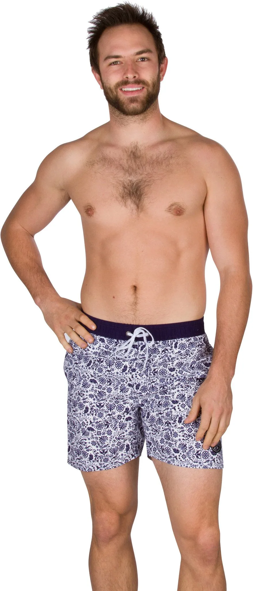 Sakkas Mens Eli Ebru Pattern Floral Marbling Skate Surf Board Short / Swim Trunks