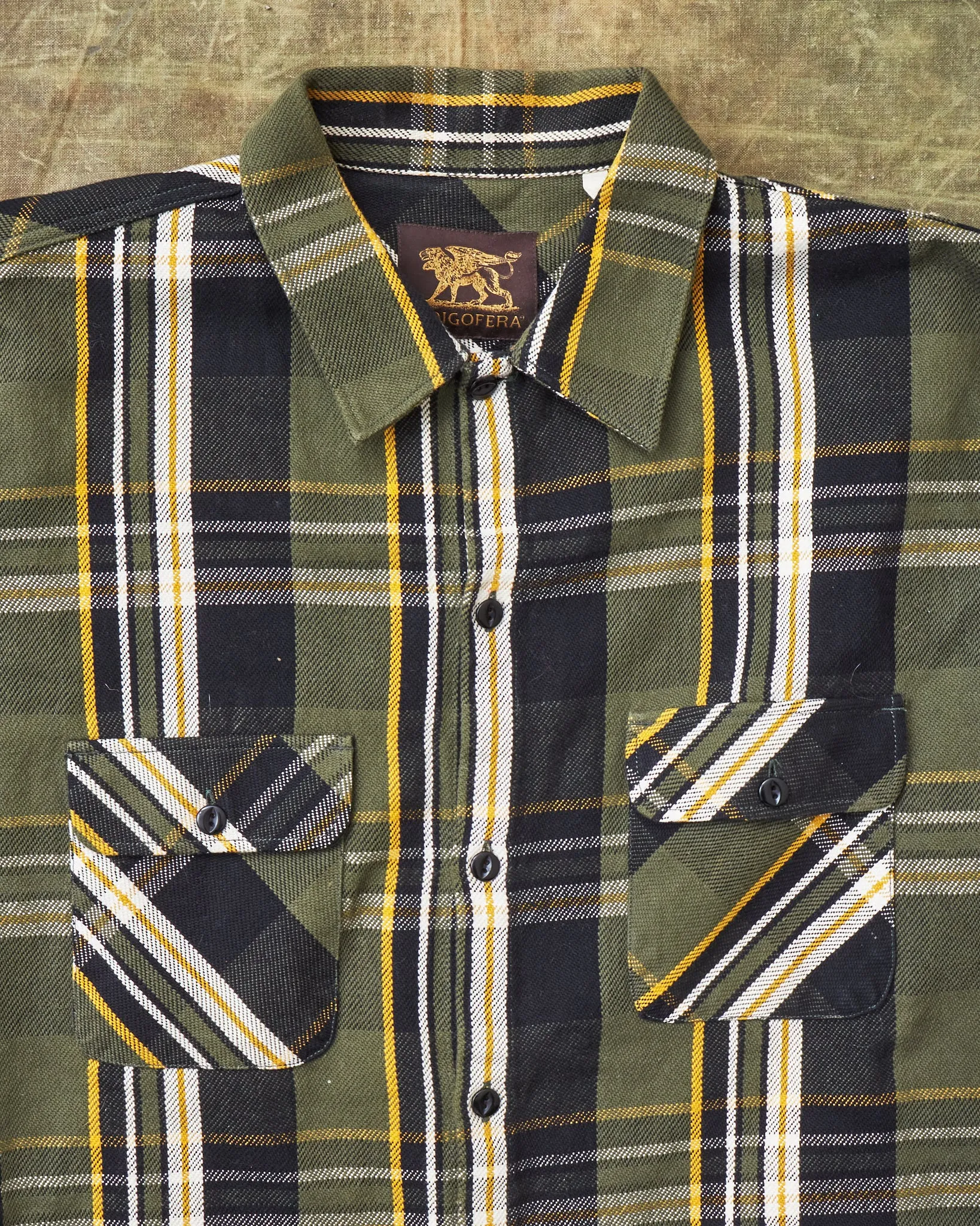 Second Hand Indigofera Webster Flannel Shirt Twill Check Green/Black/White/Yellow Size L