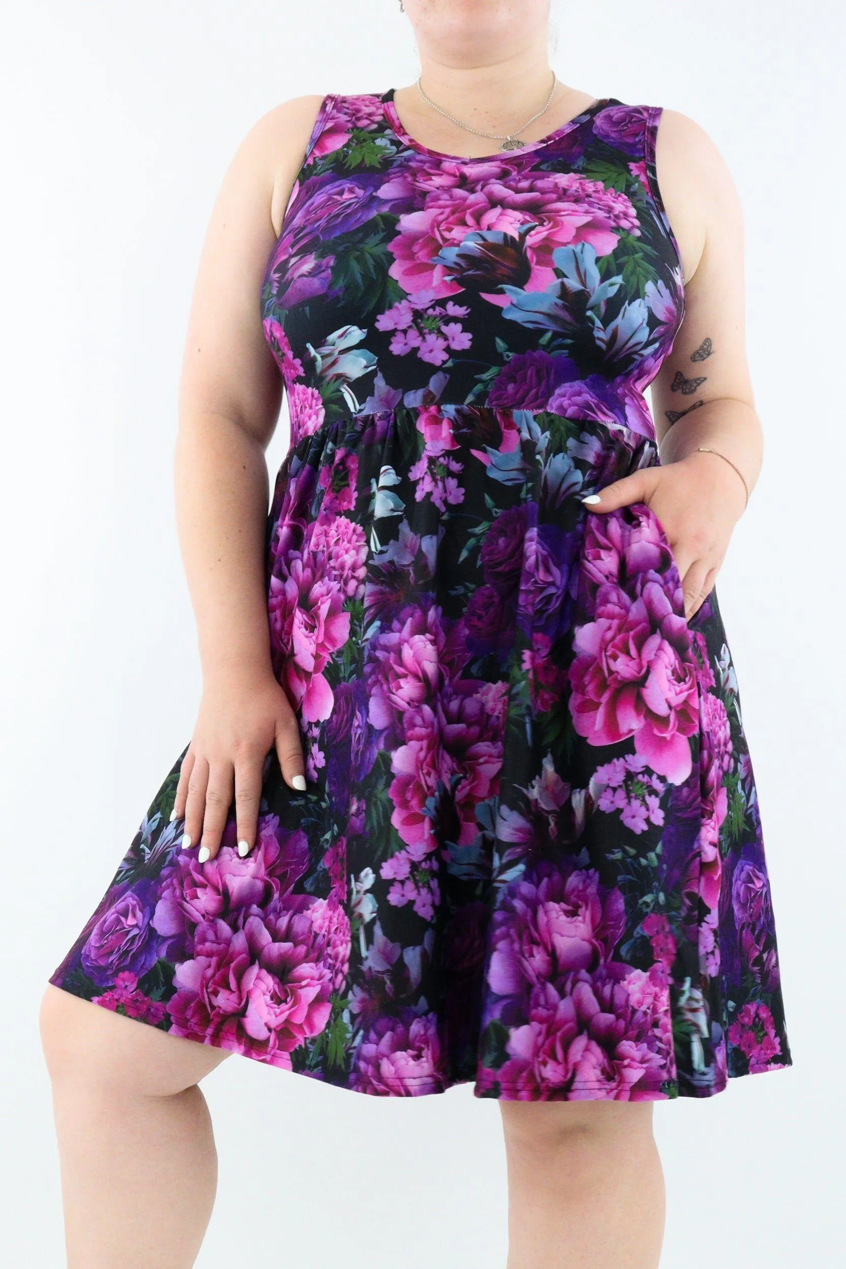 Serenity Flora - Sleeveless Skater Dress - Knee Length - Side Pockets