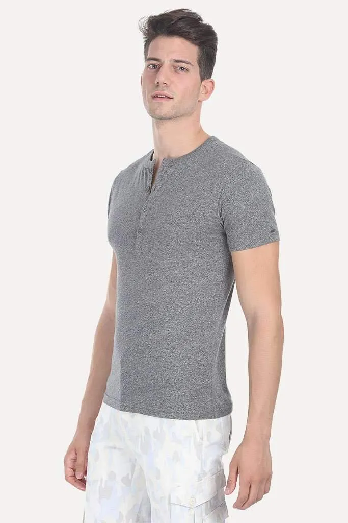 Short Sleeve Solid Henley