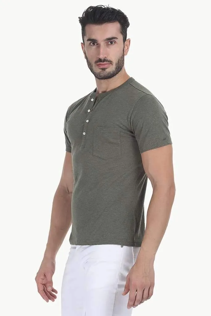 Short Sleeve Solid Henley