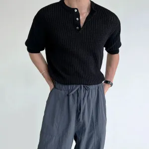 Short-sleeved Knitted Henley