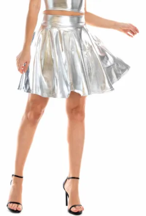 Silver Metallic Skater Skirt