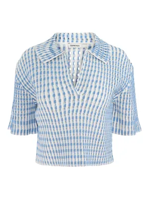 Simkhai Adley Cropped Polo Shirt in Blue Hydrangea Multi