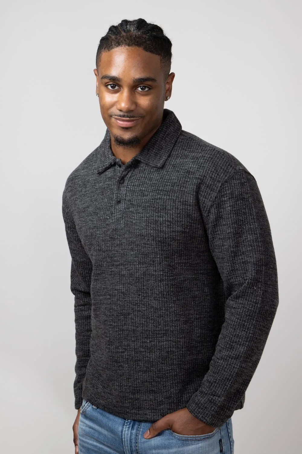 Simply Southern Knit Polo Shirt for Men in Charcoal | PP-0224-MN-POLO-KNIT-CHAR