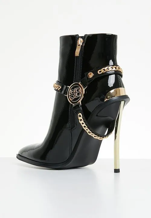 SissyBoy Ladies Patent Stilletto Boot Black