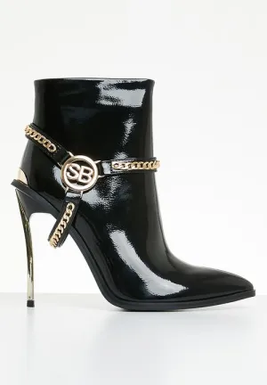 SissyBoy Ladies Patent Stilletto Boot Black