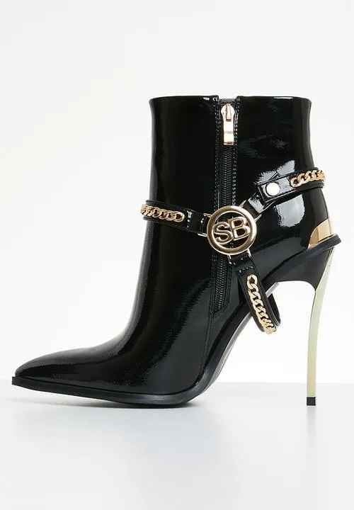 SissyBoy Ladies Patent Stilletto Boot Black