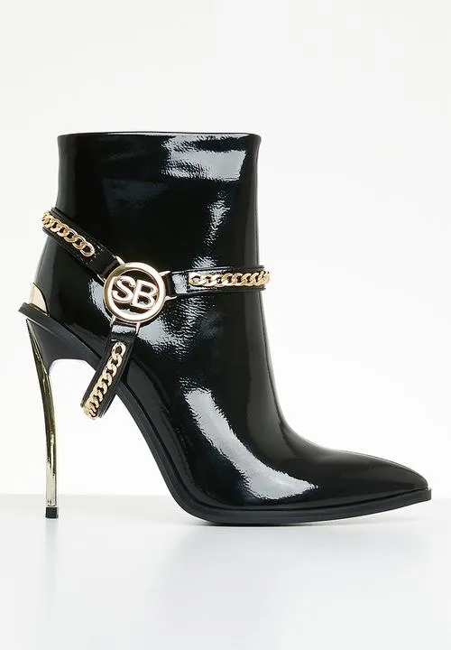SissyBoy Ladies Patent Stilletto Boot Black