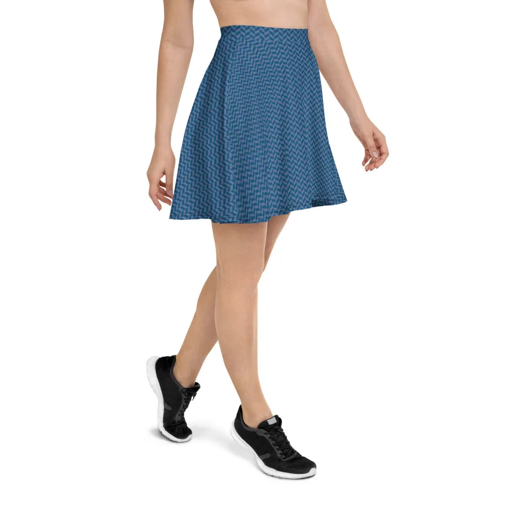Skater Skirt - Blue Herringbone