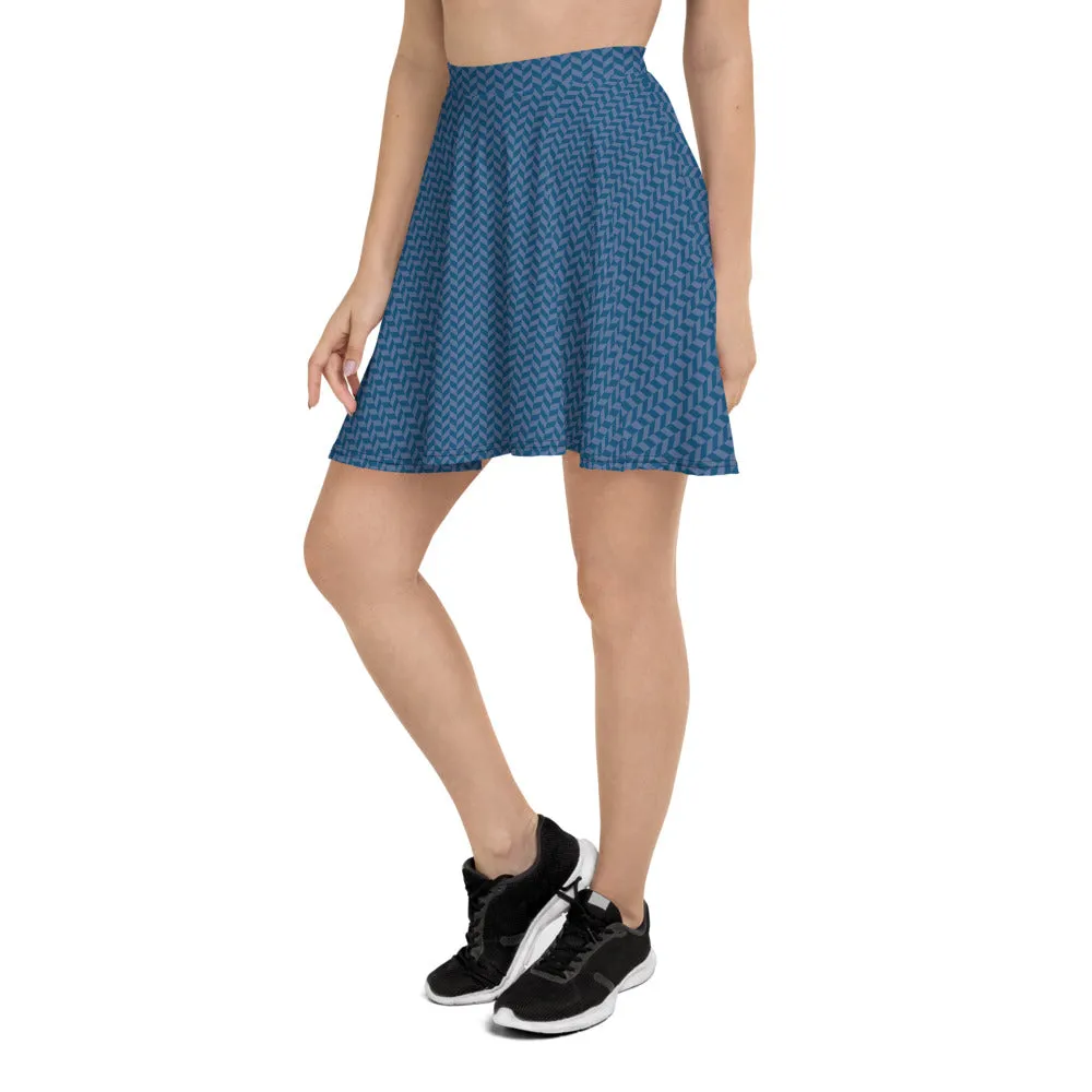 Skater Skirt - Blue Herringbone
