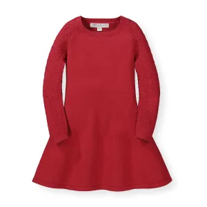 Skater Sweater Dress with Pointelle Sleeves - Red
