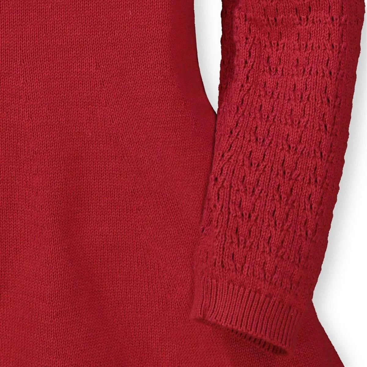 Skater Sweater Dress with Pointelle Sleeves - Red