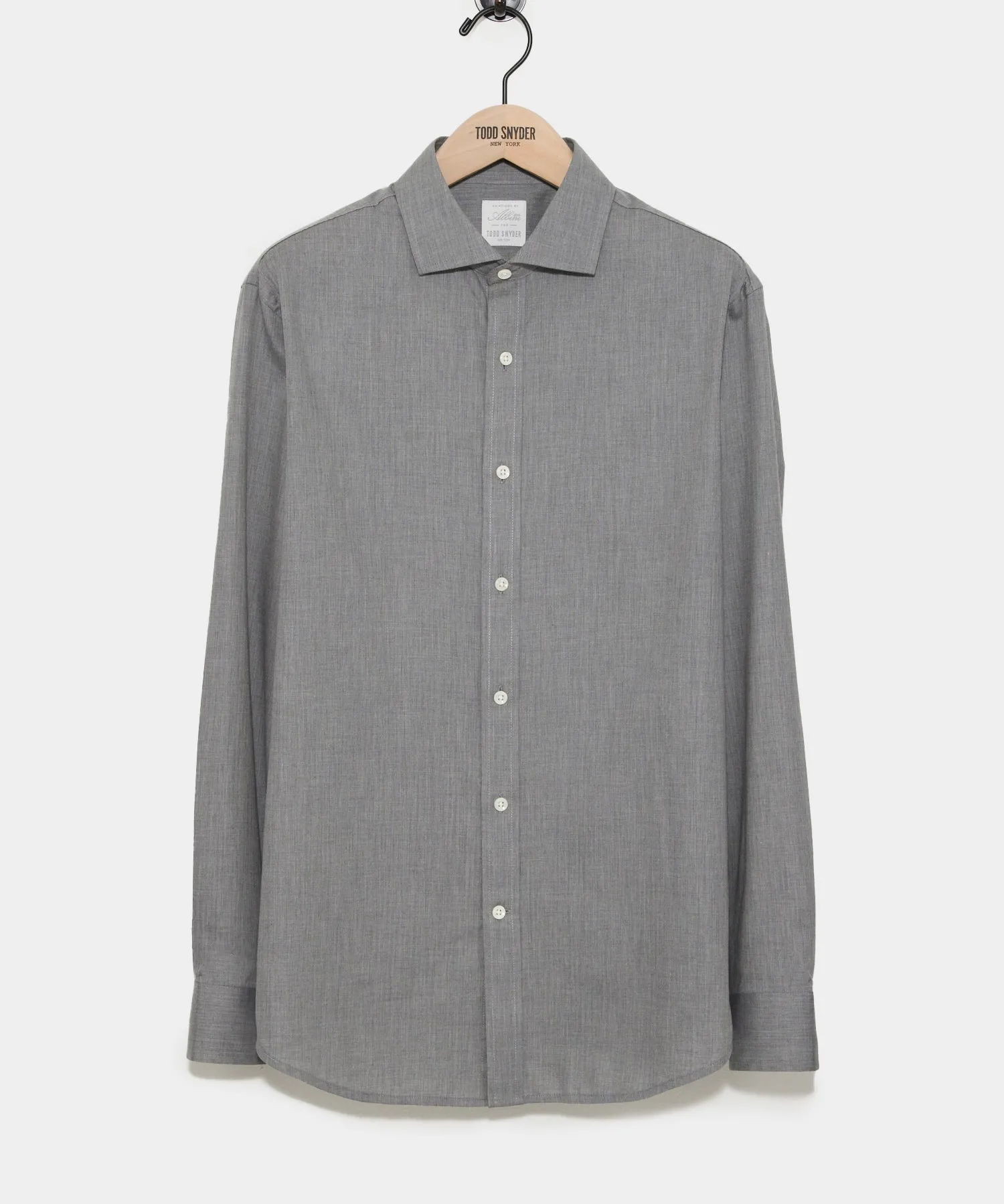 Slim Fit Flannel Spread Collar Dress Shirt in Grey