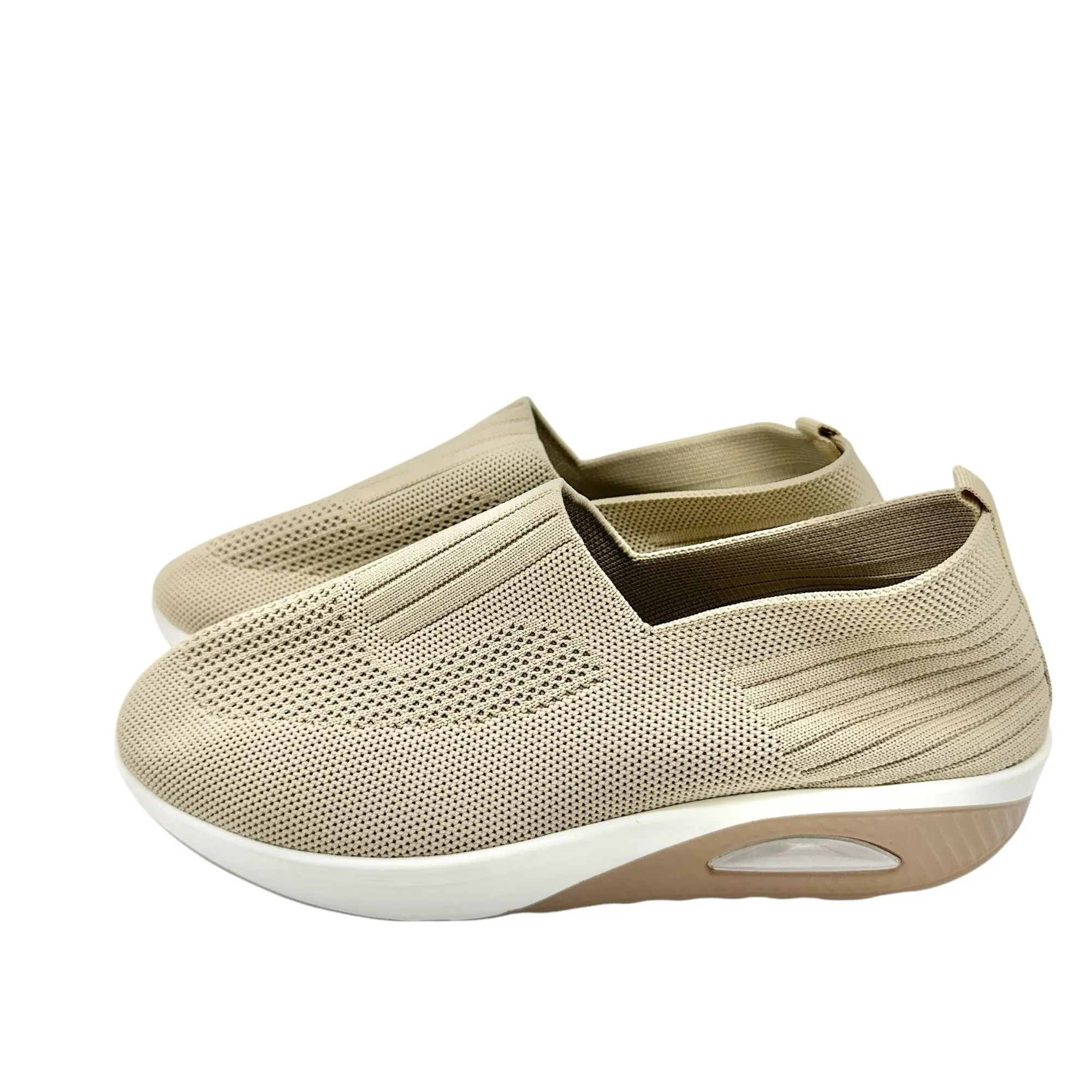 Slip On Sneakers Womens Size 8 US 40 EU Beige Knit With Cushioned Sole