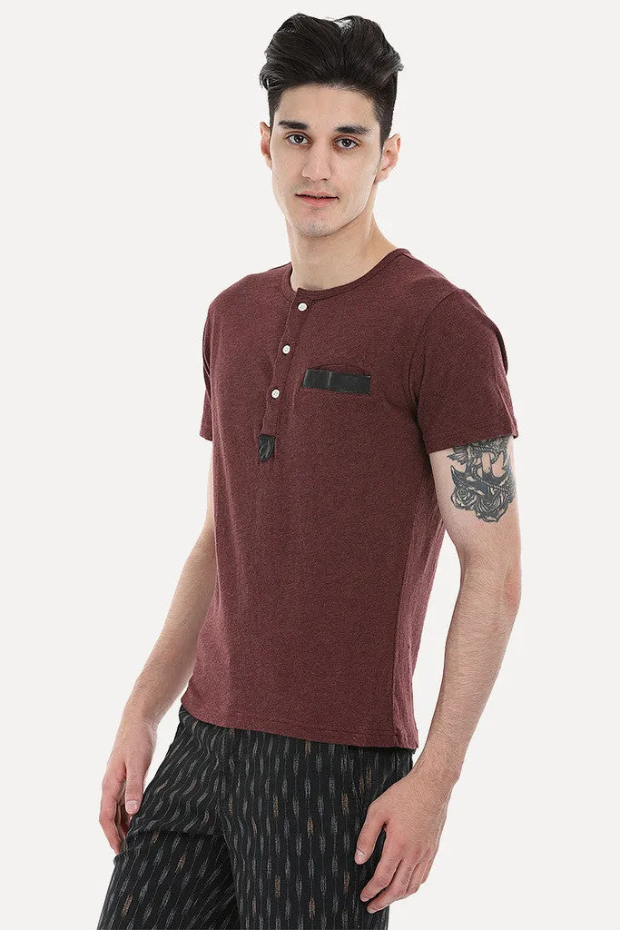 Soft Henley With Leather Detailing