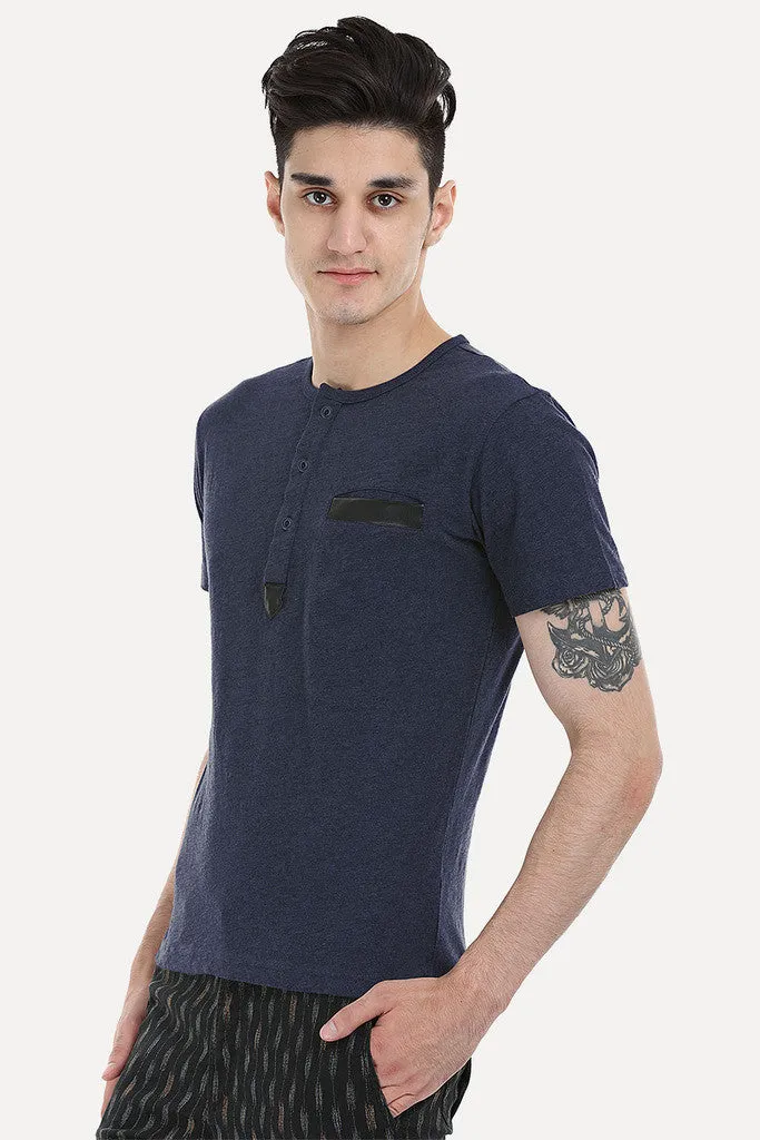 Soft Henley With Leather Detailing
