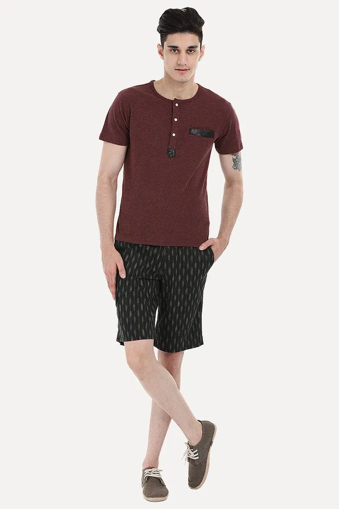 Soft Henley With Leather Detailing