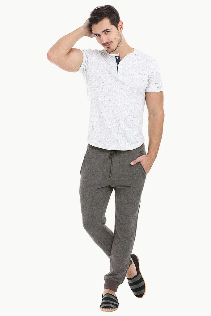 Solid Speckled Soft Yarn Short Sleeve Henley