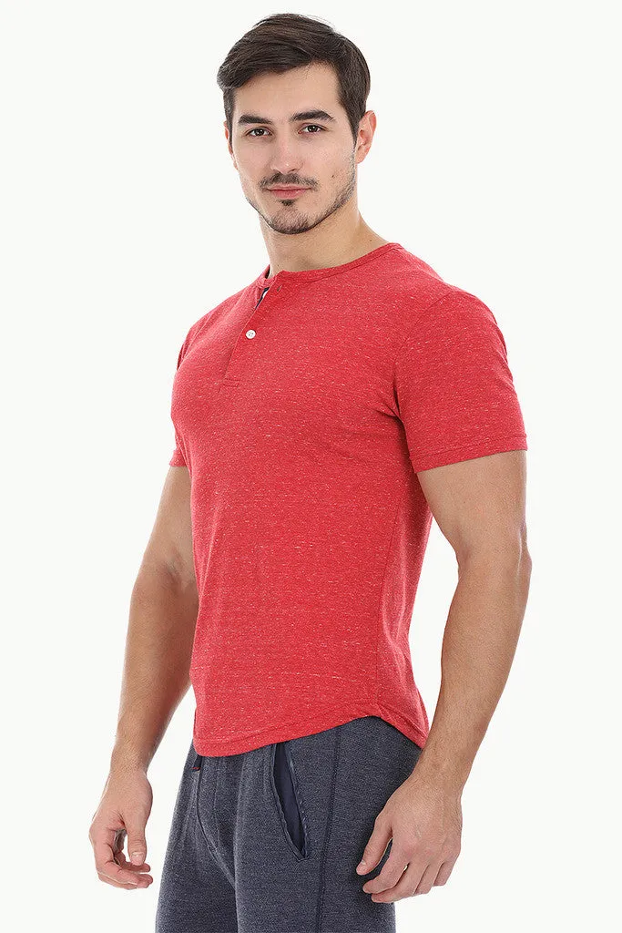 Solid Speckled Soft Yarn Short Sleeve Henley