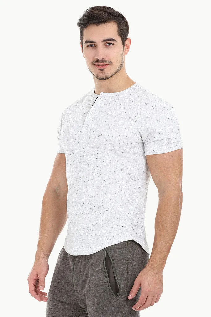 Solid Speckled Soft Yarn Short Sleeve Henley