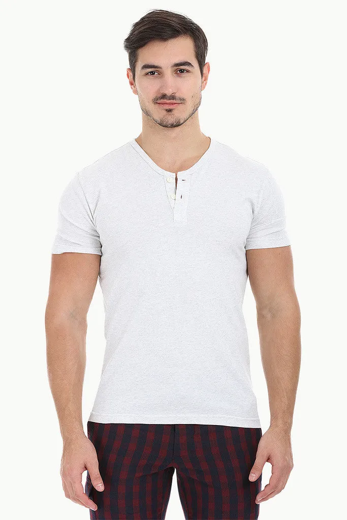 Speckled Yarn V Neck Henley