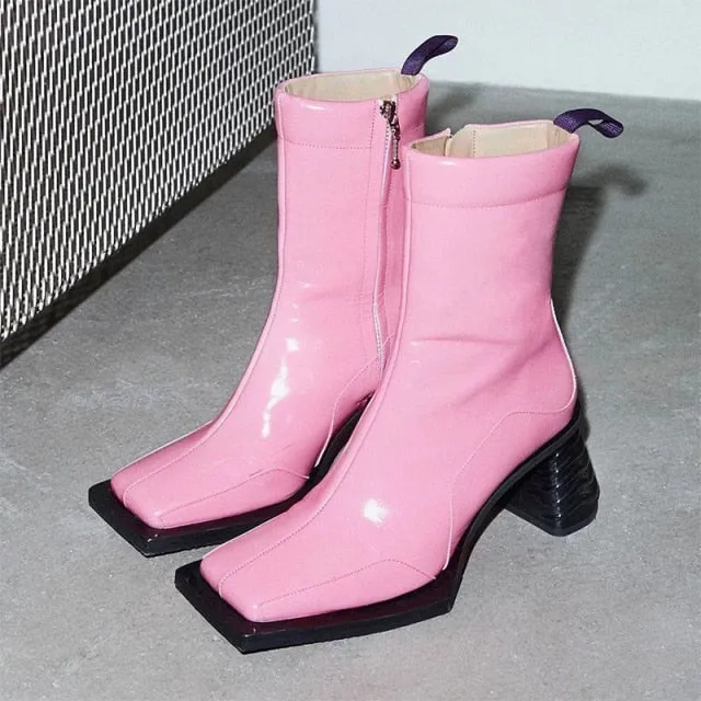 Spring New Square Toe Retro Ankle Boots For Women