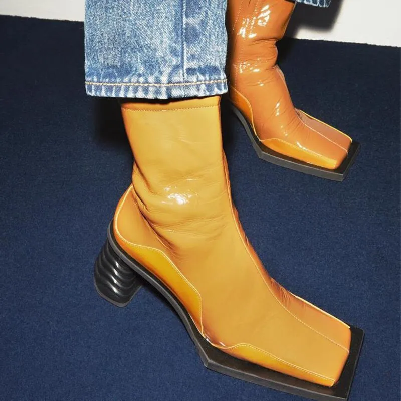 Spring New Square Toe Retro Ankle Boots For Women