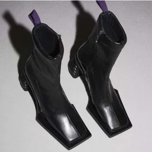 Spring New Square Toe Retro Ankle Boots For Women