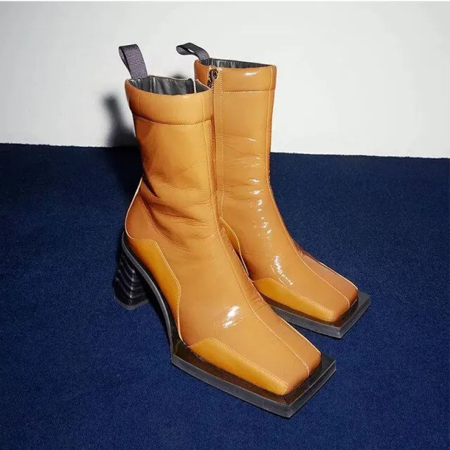 Spring New Square Toe Retro Ankle Boots For Women
