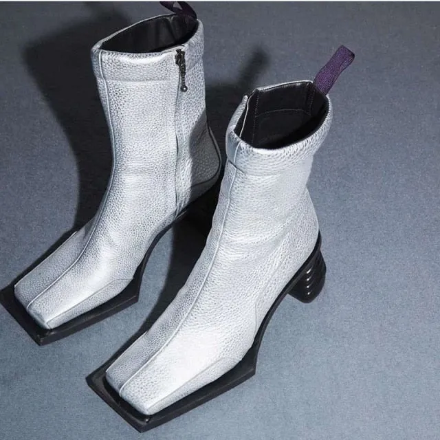 Spring New Square Toe Retro Ankle Boots For Women