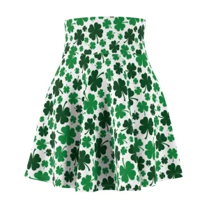 St Patricks Day 4 Leaf Clover Shamrock Womens Skater Skirt - Saiko Studio