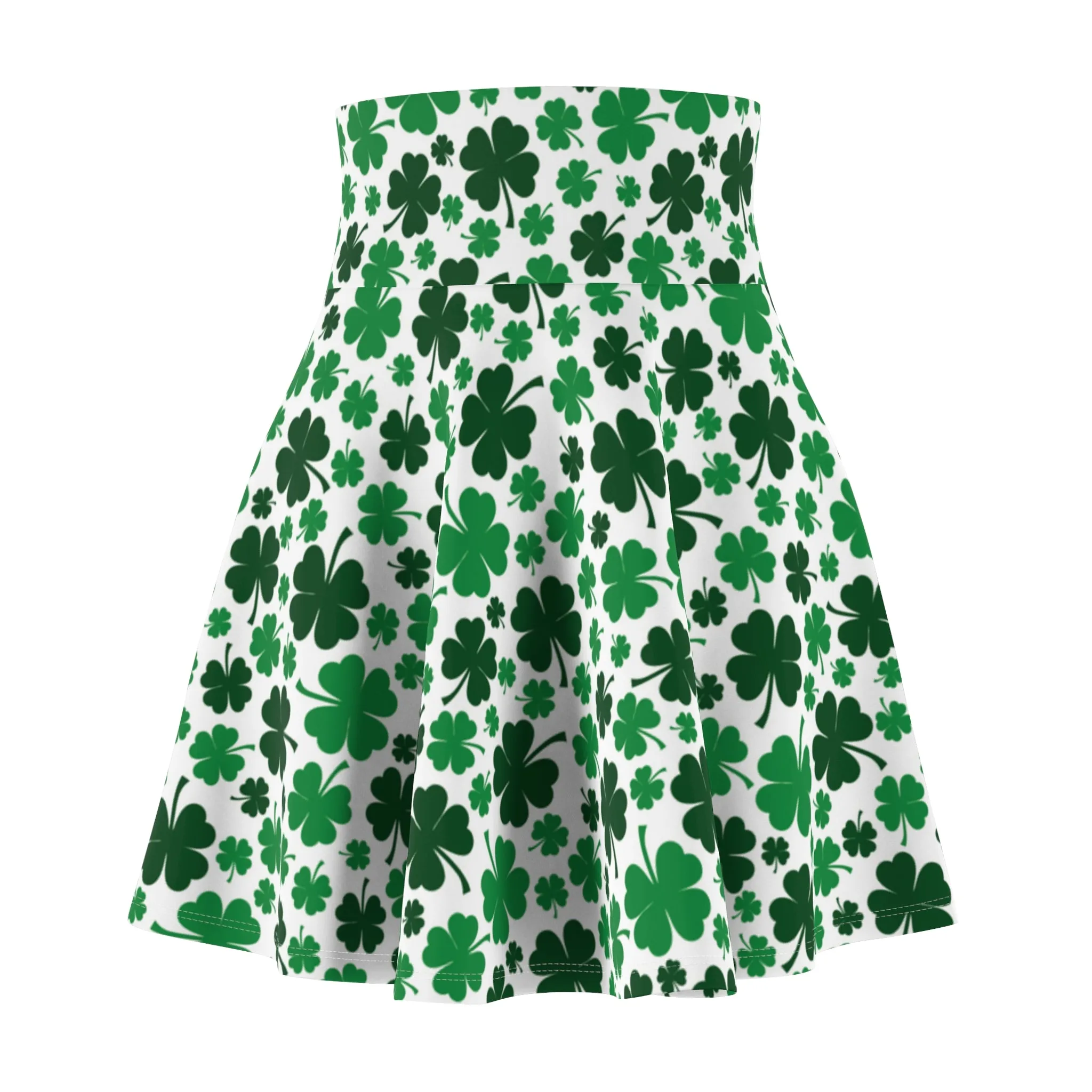 St Patricks Day 4 Leaf Clover Shamrock Womens Skater Skirt - Saiko Studio